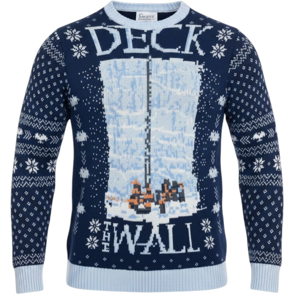Game of Thrones Sweater Mens S Blue Deck The Wall Holiday Knit Graphic Cotton
